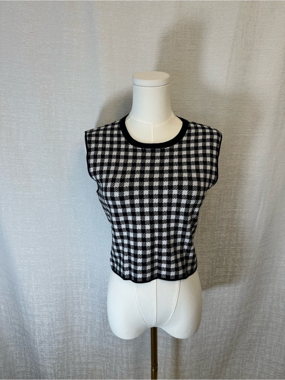 ATM Anthony Thomas Melillo Gingham Jacquard Knit Sleeveless Crop Top Vest